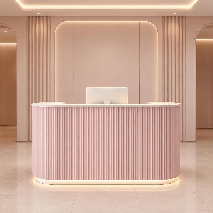 Modern Reception Desk, Reception Desk with Counter for Office and Salon | Power Outlet Lockable Cabinet Keyboard Tray Privacy Panel Cable Grommet Open Storage Storage Cabinet