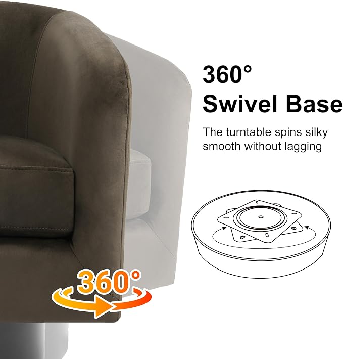 Swivel Barrel Accent Chair, Modern Round Chenille Fabric Arm Chair for Living Room, Bedroom, Comfy Club Reading Chairs for Adults（Velvet Coffee, Set of 4