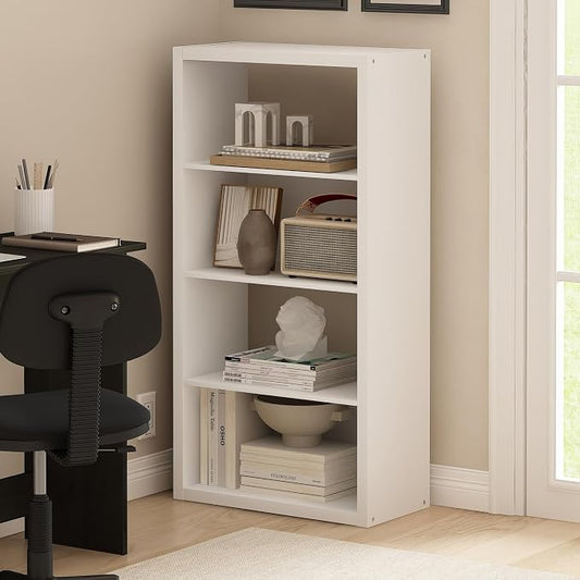 Furinno Viola Book Shelf, 4-Tier Bookshelf, Extra Thick Frame Bookcase with Open Shelf, Open Back Design, 11.3" x 23.2" x 45.4", for Living Room, Bedroom, Home Office, White