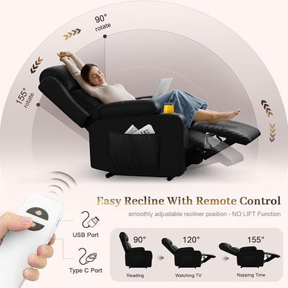 Extra Wide Seat Recliner Chair with Heat and Back Massage, Electric Power Oversized Reclining Chair Infinite Position with Storage Armrests & 2 Cup Holders for Living Room, Manual Recliners