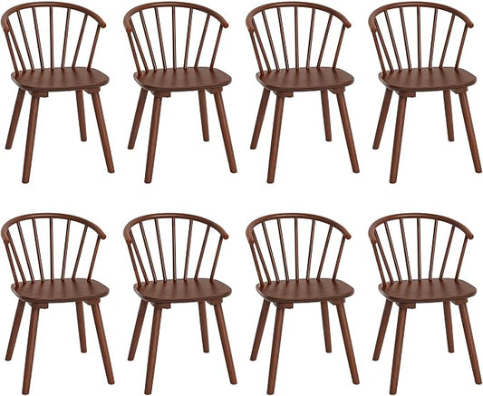 LUE BONA Brown Dining Chairs Set of 8, Farmhouse Wood Dining Chairs with Semicircular Backrest, Spindle Dining Chair for Kitchen and Dining Room, 18 Inch