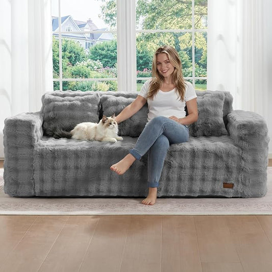 ZurNesfure Sofa Couch Cloud 3-Seater Memory Foam Couch with Pillow No Assembly Required, Modern Couch with Removable Washable Cover Boneless Sofas for Living Room Bedroom Apartment (Grey,3-Seater)