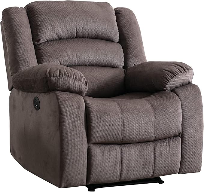 EBELLO Classic Power Recliner Chair, Oversized Electric Overstuffed Reclining Chair with Soft Cushion and Back, Sofa with Comfortable Armchair, Brown