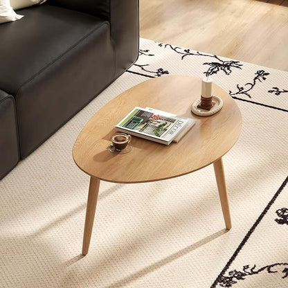 Small Oval Coffee Table, Mid Century Modern Coffee Table for Living Room, 100% Solid Oak Wood Side Table End Tables for Home (Original Wood Color, 25.59''x17.51''x19.68'')