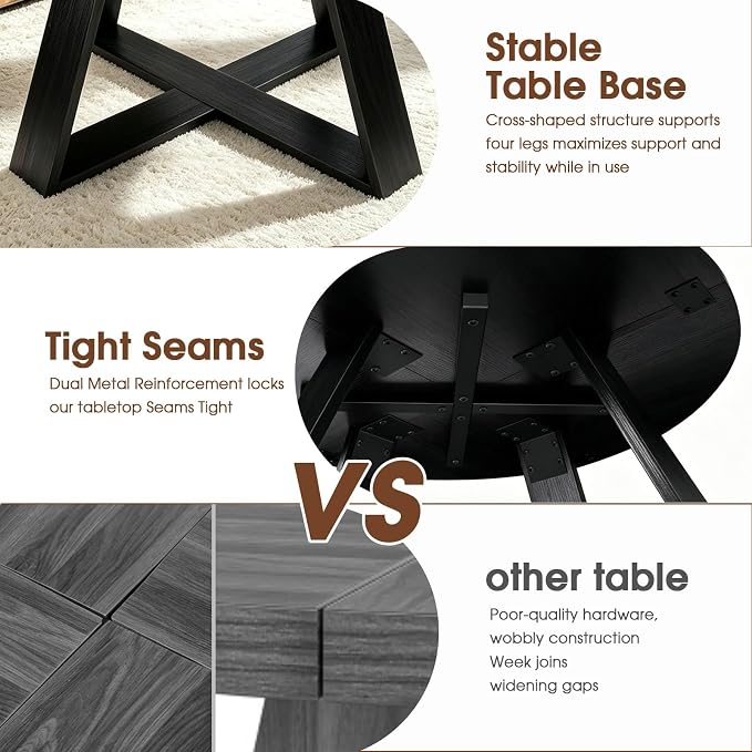 Black Round Coffee Table, 31.5" Modern Coffee Table for Living Room with Mountain Textures,Small Coffee Table with Open Storage, Circle Center Table with Cross Base, Easy Assembly