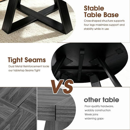 Black Round Coffee Table, 31.5" Modern Coffee Table for Living Room with Mountain Textures,Small Coffee Table with Open Storage, Circle Center Table with Cross Base, Easy Assembly