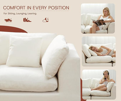 GRUSIGN 79'' Oversized Boneless Cloud Loveseat for Living Room, Modern Big Sectional Compressed 2 Seater Couch with 2 Throw Pillows, Comfy Chenille Deep Seat Foam Spineless 2 Person Couch, Beige