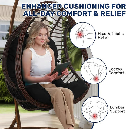 idee-home Egg Chair Cushion Replacement, Hanging Chair Cushion Outdoor | Wicker Hammock Swing Cushioned for Patio, Black（Without Chair）