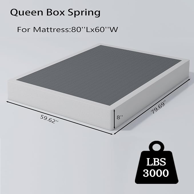 Vaciwe Queen Box Spring 8 Inch Heavy Duty Metal Box Springs,Mattress Foundation with Fabric Cover, Noise Free, Non-Slip,Easy Assembly.