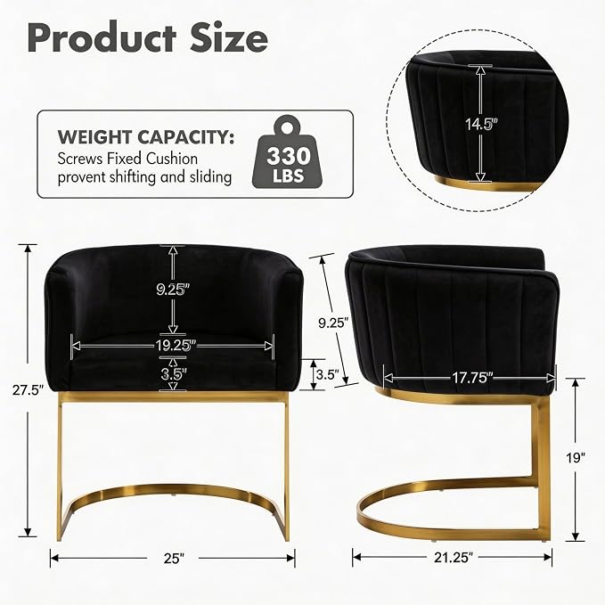 Hyfirm Black and Gold Barrel Dining Chairs Set of 6, Modern Velvet Upholstered Accent Chairs with Curved Back for Kitchen Island, Luxury Comfort Seating Cantilever Metal Frame