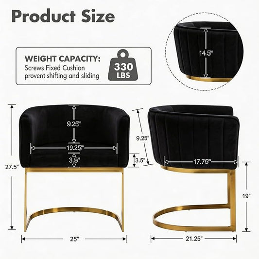Hyfirm Black and Gold Barrel Dining Chairs Set of 6, Modern Velvet Upholstered Accent Chairs with Curved Back for Kitchen Island, Luxury Comfort Seating Cantilever Metal Frame
