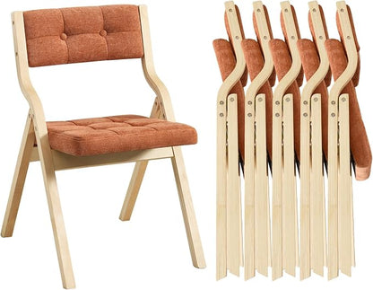 6-Pack Folding Dining Chairs with Cushion,Padded Foldable Dining Chairs,Portable Wooden Folding Chairs with Tufted Buttons Seat for Dining Rooms Kitchen Wedding and Party Indoor Orange