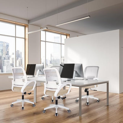 NEO CHAIR Office Desk Ergonomic Computer Mesh Chair with Lumbar Mid Back Support Adjustable Height Swivel Rolling Wheels Comfy Task Vanity Chair for Home Bedroom Study (Beige)