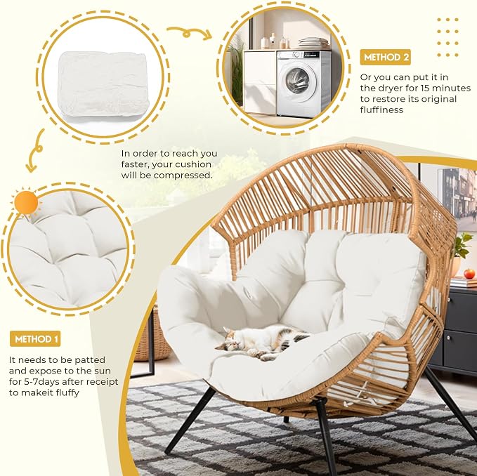 DANGHOOGY Egg Chair Cushion, Waterproof Outdoor Egg Replacement Cushions, Patio Chair Cushions for Outdoor Funiture, Thickened Hanging Chair Cushion, 35x47x7 Inches (Cream)