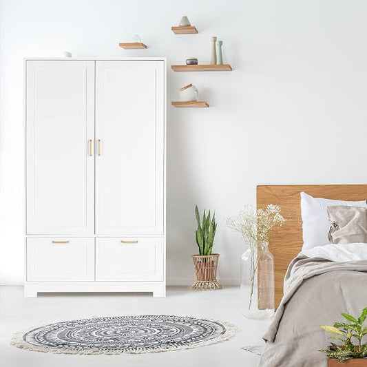 VINGLI 35" Wide White Armoire Wardrobe Closet with Adjustable Shelves and Drawers, Freestanding Closet Wardrobe Cabinet, Bedroom Armoires and Wardrobes with Doors for Kids' Room, Dorm
