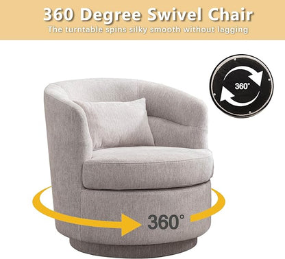 CANMOV Swivel Accent Chair Set of 2, 360 Degree Round Swivel Barrel Chair with Pillow, Upholstered Comfy Barrel Armchair Single Club Sofa Chair for Living Room, Bedroom, Reading Room, (Grey*2)