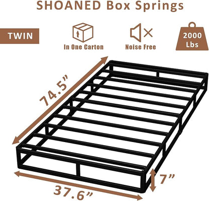 SHOANED 7 Inch Twin Box Spring - Metal Frame Mattress Foundation Memory Foam Basics Bed Base Heavy Duty Box Springs No Noise, 3000lbs Max Weight Capacity