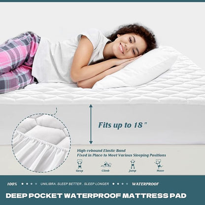 UNILIBRA Full Mattress Protector Waterproof, Deep Pocket Mattress Pad Cover Up to 18 Inches, Quilted Fitted Hollow Cotton Filling Breathable Mattress Topper