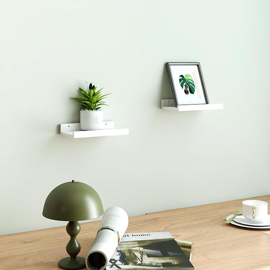 Small White Floating Shelves for Wall Decor, Wall Mounted Wood Shelf for Bedroom, Living Room, Bathroom, Kitchen, Nursery, Display Picture Ledge Shelf with Lip Set of 2-8 Inches, White