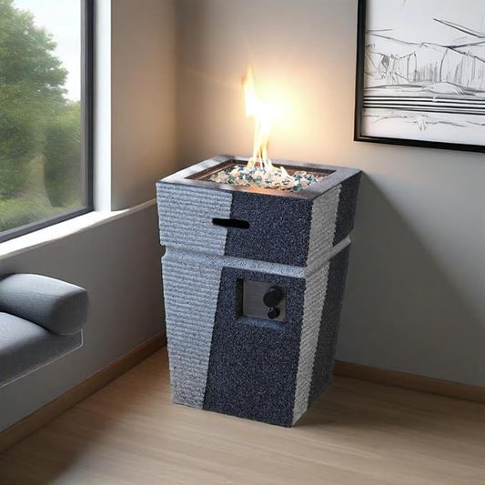 20" Propane Gas Fire Pit Table, 40000 BTU Square Concrete Outdoor Fire Pit with Glass Rocks & Rain Cover, Patio Fire Table for Backyard Deck Garden, Light Grey Blue