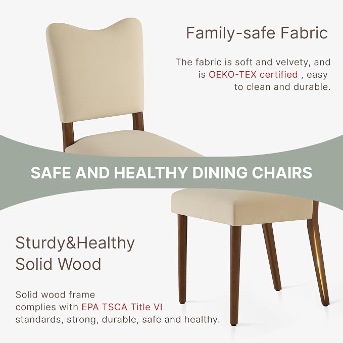 KISLOT Upholstered Dining Chairs Set of 6, Modern Velvet Kitchen Chairs with Solid Wood Legs, High Back Wooden Dining Room Chairs with Dark Walnut Color Legs for Farmhouse Kitchen Dining Room, Linen