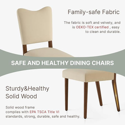 KISLOT Upholstered Dining Chairs Set of 2, Modern Velvet Kitchen Chairs with Solid Wood Legs, High Back Wooden Dining Room Chairs with Dark Walnut Color Legs for Farmhouse Kitchen Dining Room, Linen