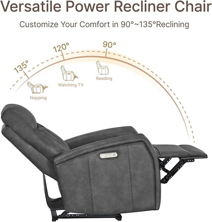 KISLOT Wall Hugger Power Recliner Chair with USB & Type-C Ports Faux Leather Recliner 135° Reclining Small Space Electric Sofa for RV Living Room Bedroom