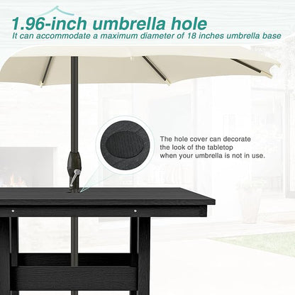 5 Piece Patio Dining Set, 35" Square HDPE Weather Resistant Outdoor Table & 4 Patio Chairs Set with 1.96" Umbrella Hole, Heavy Duty for Small Space Backyard Balcony, Black