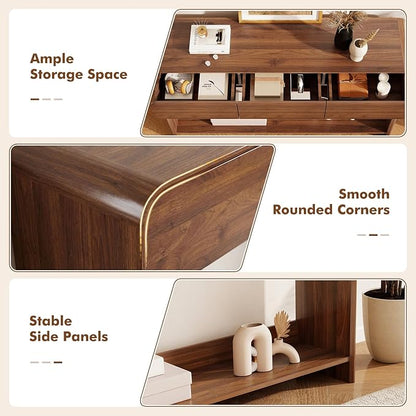 Nasonet Mid Century Modern Console Table, Entryway Table with 3 Storage Drawers, Wood Sofa Table Behind The Console Table for Entryway, Hallway, Living Room, Walnut