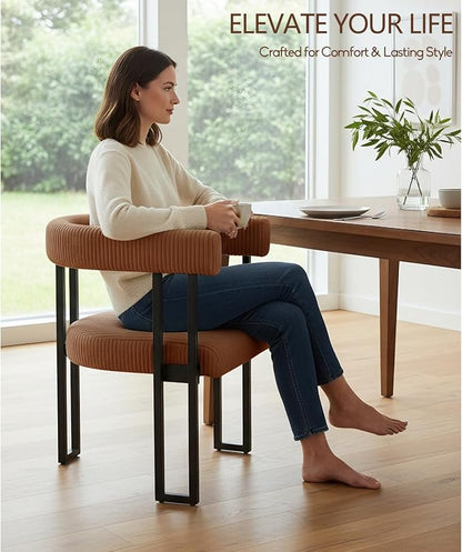 VIRRMO Boucle Dining Chair Set of 4 Corduroy Upholstered Dining Room Chairs Kitchen Chairs with Metal Legs Mid Century Modern Chair for Dining Room, Kitchen (Coffee, 4)
