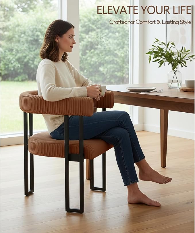 VIRRMO Boucle Dining Chair Set of 6 Corduroy Upholstered Dining Room Chairs Kitchen Chairs with Metal Legs Mid Century Modern Chair for Dining Room, Kitchen (Coffee, 6)