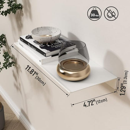 Danpoo 12 inch White Metal Floating Shelves for Wall Organizer & Storage, Display Shelves for Bathroom, Living Room, Kitchen, Bedroom(2-Pack)