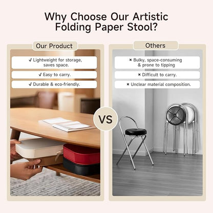 NOONTIDE Folding Stool - 12Inch Home Furniture 660lb Load Capacity Foldable Paper Stool Eco-Friendly Kraft Paper Honeycomb Design,Foldable to 1.2",Brown Modern Minimalist Stool for Living Room(Brown)