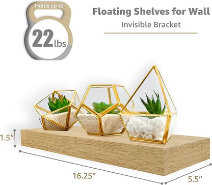 Sorbus Floating Shelves for Wall – 16 Inch Floating Shelf for Kitchen, Bedroom, Living Room, Bathroom, Home & Wall Decor - Mounted Bathroom Shelves with Invisible Brackets (Maple Wood, 4 Pack)