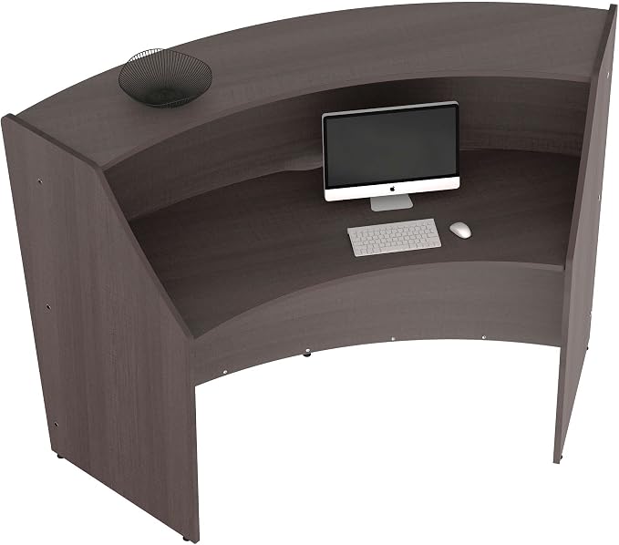 Linea Italia Curved Modern Office Desk Easy to Assembly Single Unit Reception Counter for Lobby, Salon, 70" x 27", Mocha