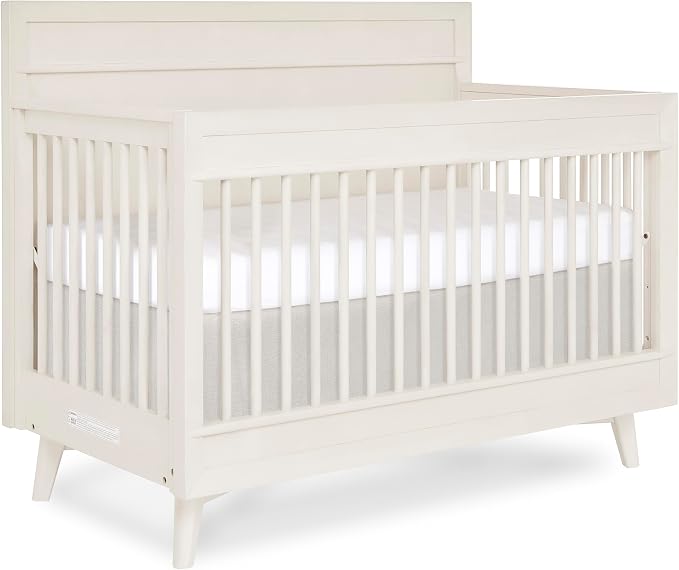 Evolur Loft Antilia 4-in-1 Convertible Full-Size Baby Crib in Vanilla Bean, GreenGuard Gold & BSA, Converts to Toddler, Day & Full-Size Bed, 3 Mattress Heights Modern Scandinavian Design