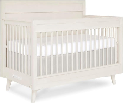 Evolur Loft Antilia 4-in-1 Convertible Full-Size Baby Crib in Vanilla Bean, GreenGuard Gold & BSA, Converts to Toddler, Day & Full-Size Bed, 3 Mattress Heights Modern Scandinavian Design