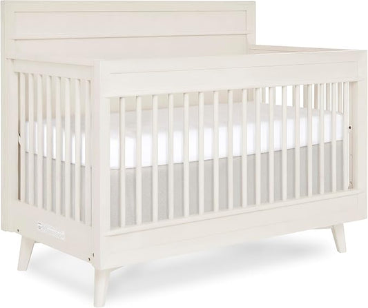 Evolur Loft Antilia 4-in-1 Convertible Full-Size Baby Crib in Vanilla Bean, GreenGuard Gold & BSA, Converts to Toddler, Day & Full-Size Bed, 3 Mattress Heights Modern Scandinavian Design