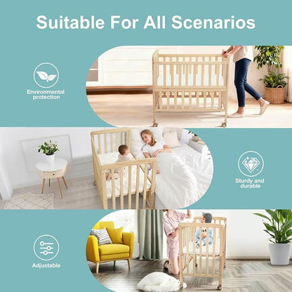 Flwrgirl Mini Baby Crib with Mattress,Portable Bedside Bassinet Sleeper,6 Adjustable Heights,Wood Nursery Crib with Locking Wheels,Compact Baby Bed for Newborns Infants,Unpainted