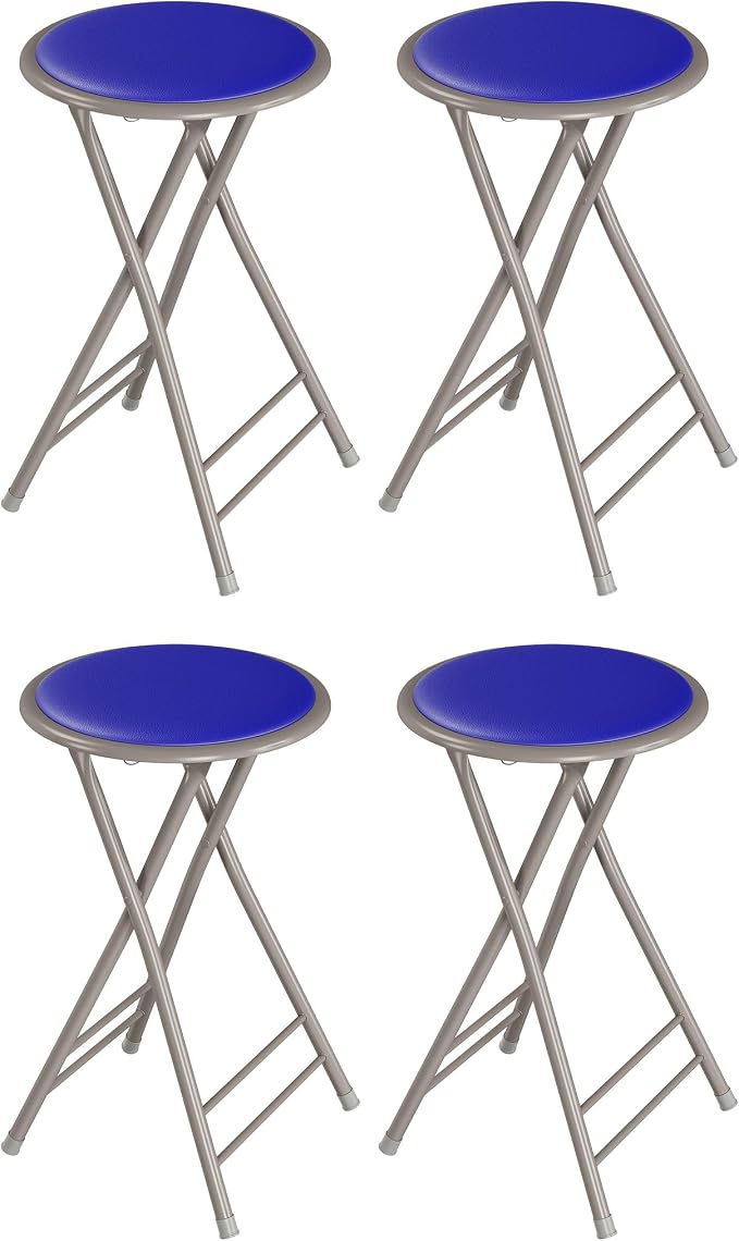 Lavish Home Folding Stool - Set of 4 Counter Height Bar Stools – 24-Inch Backless Folding Chairs with 225lb Capacity for Kitchen, Rec Room, or Game Room (Blue)