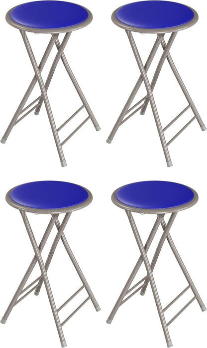 Lavish Home Folding Stool - Set of 4 Counter Height Bar Stools – 24-Inch Backless Folding Chairs with 225lb Capacity for Kitchen, Rec Room, or Game Room (Blue)