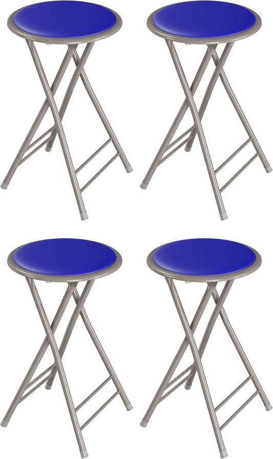 Lavish Home Folding Stool - Set of 4 Counter Height Bar Stools – 24-Inch Backless Folding Chairs with 225lb Capacity for Kitchen, Rec Room, or Game Room (Blue)