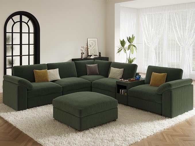 EASE MOOSE Oversized Sectional Modular Sofa, Extra Large v Shape Sectional Couch, Deep Seat Modular Cloud Couch,Removable Cover,Green