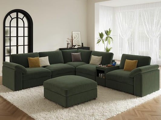 EASE MOOSE Oversized Sectional Modular Sofa, Extra Large v Shape Sectional Couch, Deep Seat Modular Cloud Couch,Removable Cover,Green
