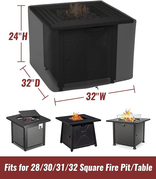 NUPICK 30 Inch Square Fire Pit Cover for Propane Fire Pit/Table, 100% Waterproof Cover Fits 28/30/32 Inch Fire Pit, All Weather Resistant