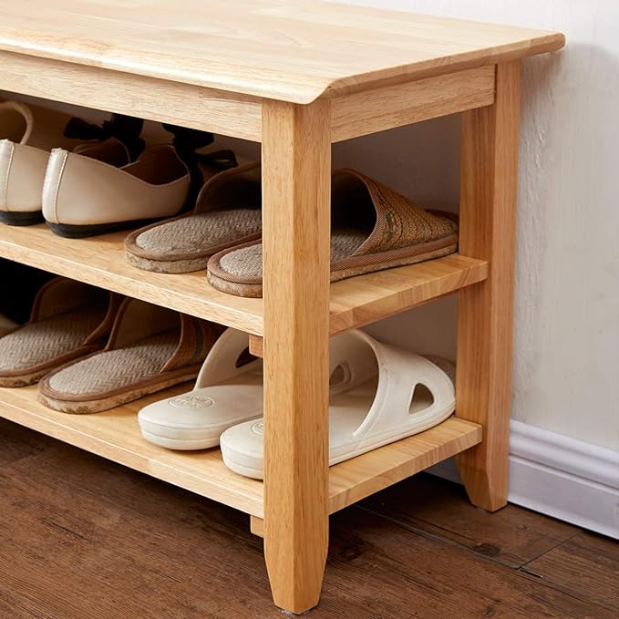 XKZG Shoe Rack Bench Wooden Shoe Storage Bench Simple Style Wood Entryway Bench (Natural,31.5")