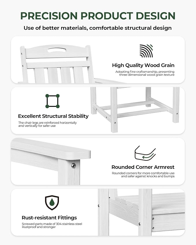Patio Chairs, HDPE Outdoor Dining Chairs with Wide Seat, All Weather Oversized Porch Chair for Garden, Backyard, Deck - White