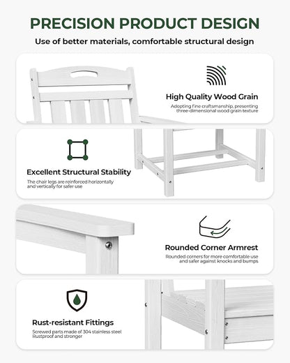 Patio Chairs, HDPE Outdoor Dining Chairs with Wide Seat, All Weather Oversized Porch Chair for Garden, Backyard, Deck - White