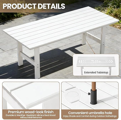 Outdoor Dining Set,5-Piece Patio Table and Chairs Set for 4, HDPE Outdoor Dining Table and Chairs with Umbrella Hole, All-Weather Patio Dining Furniture Set,White
