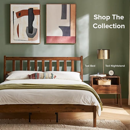 mopio Ted Bed Frame with Headboard, Mid Century Modern Acacia Solid Wood Platform Bed Frame, Wooden Slats, No Box Spring, Double Metal Bar Support (Solid Wood, King (U.S. Standard))